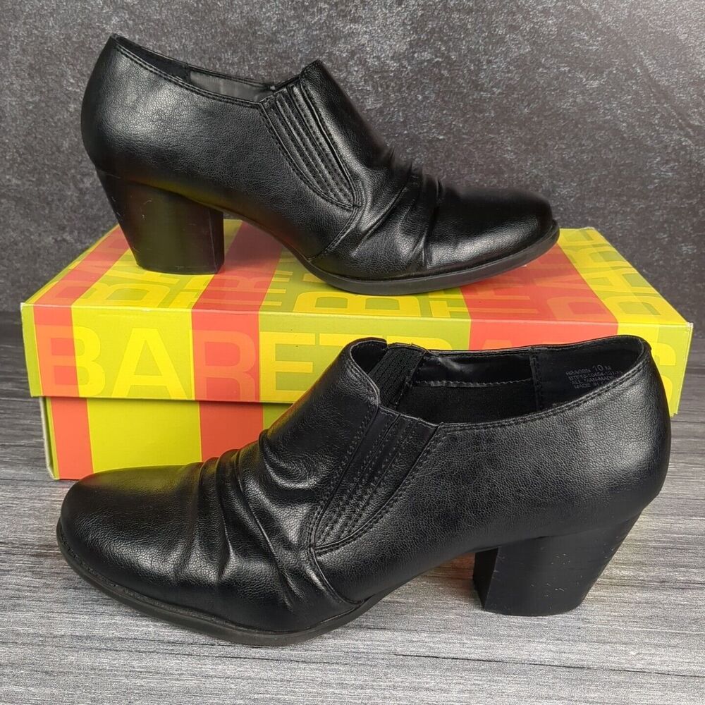 Baretraps Reagen Booties Black Pleated Faux Leather Slip On Loafers Size 10M